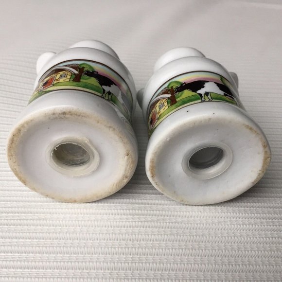 Vintage Milk Jug Salt & Pepper Shaker Set Cow Farm Pictorial Art Country Cottage - Picture 6 of 12
